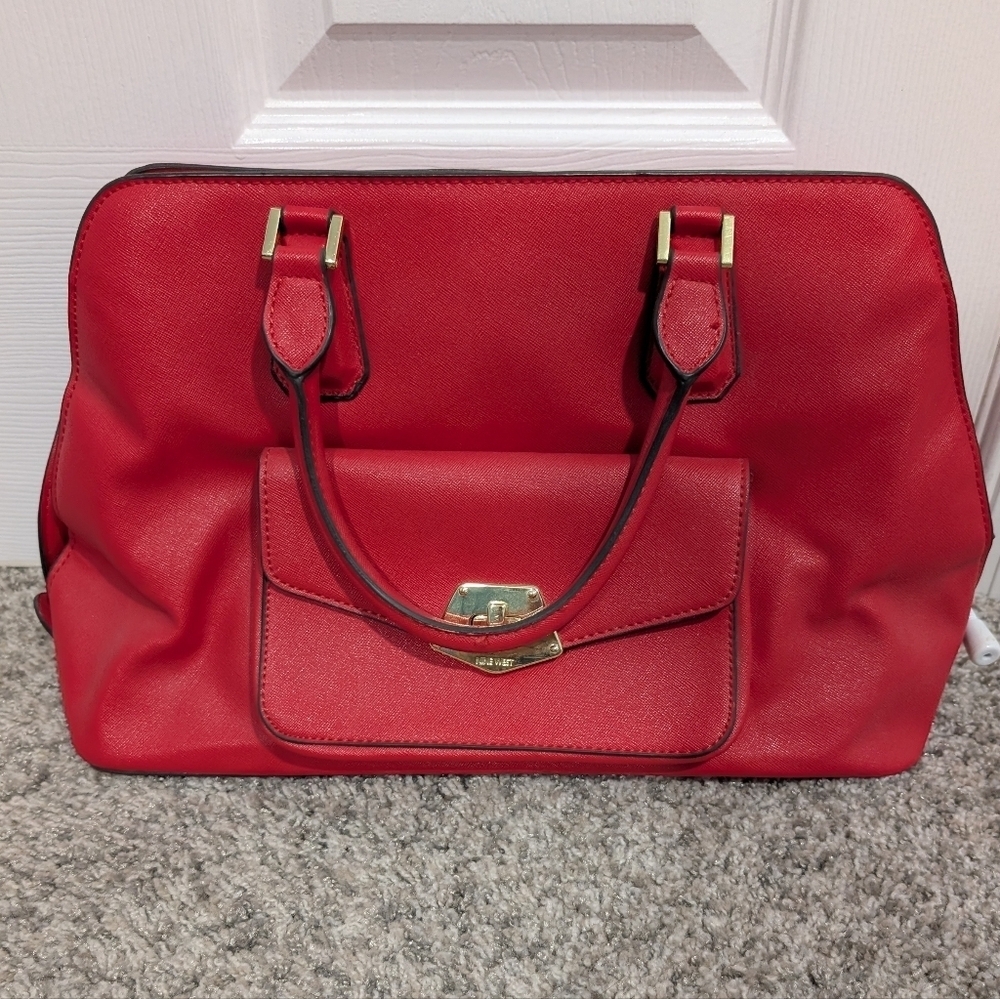 Nine West Fire Orange Red Satchel Handbag with Crossbody Straps